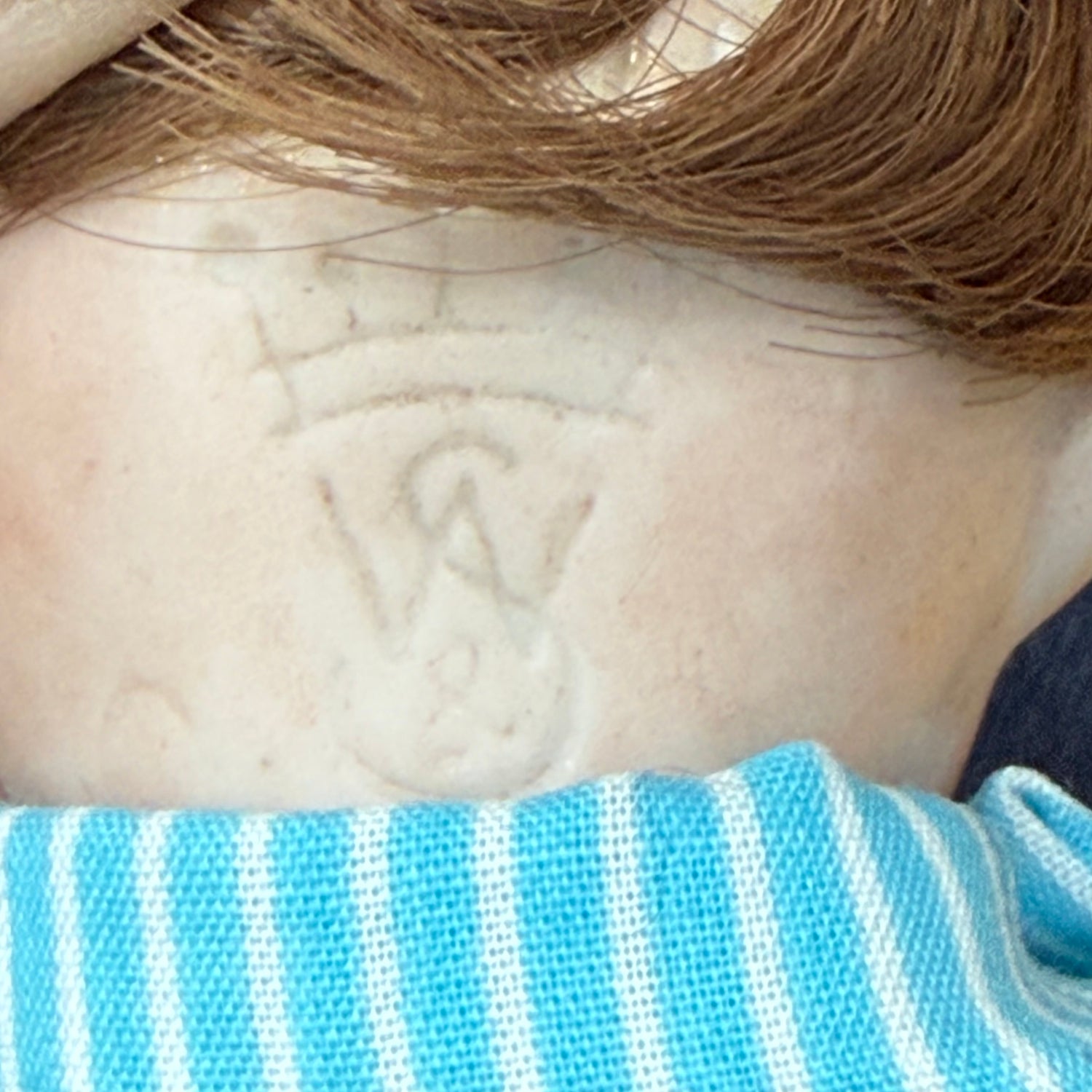 Antique Bisque Googly Doll Head with Fixed Eyes on Later Body