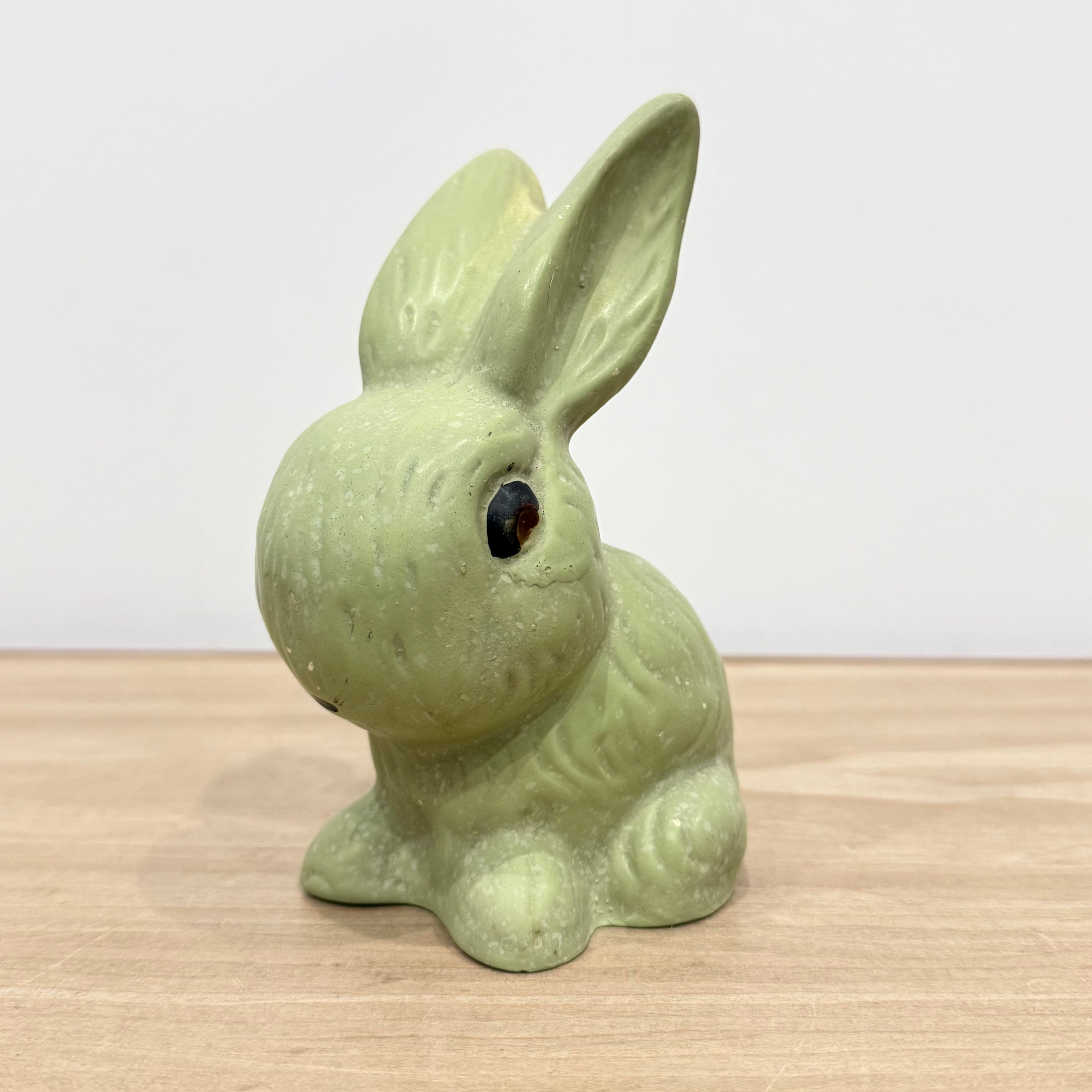 Vintage Green Rabbit Ornament Made in England Matt Pottery Bunny Figure
