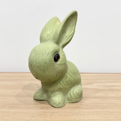 Vintage Green Rabbit Ornament Made in England Matt Pottery Bunny Figure