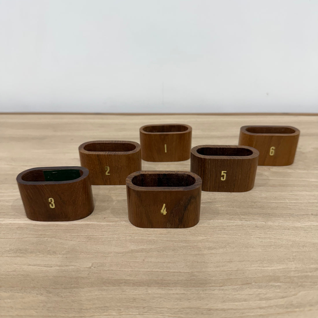 Vintage Genuine Teak Numbered Napkin Ring Set with Original Box