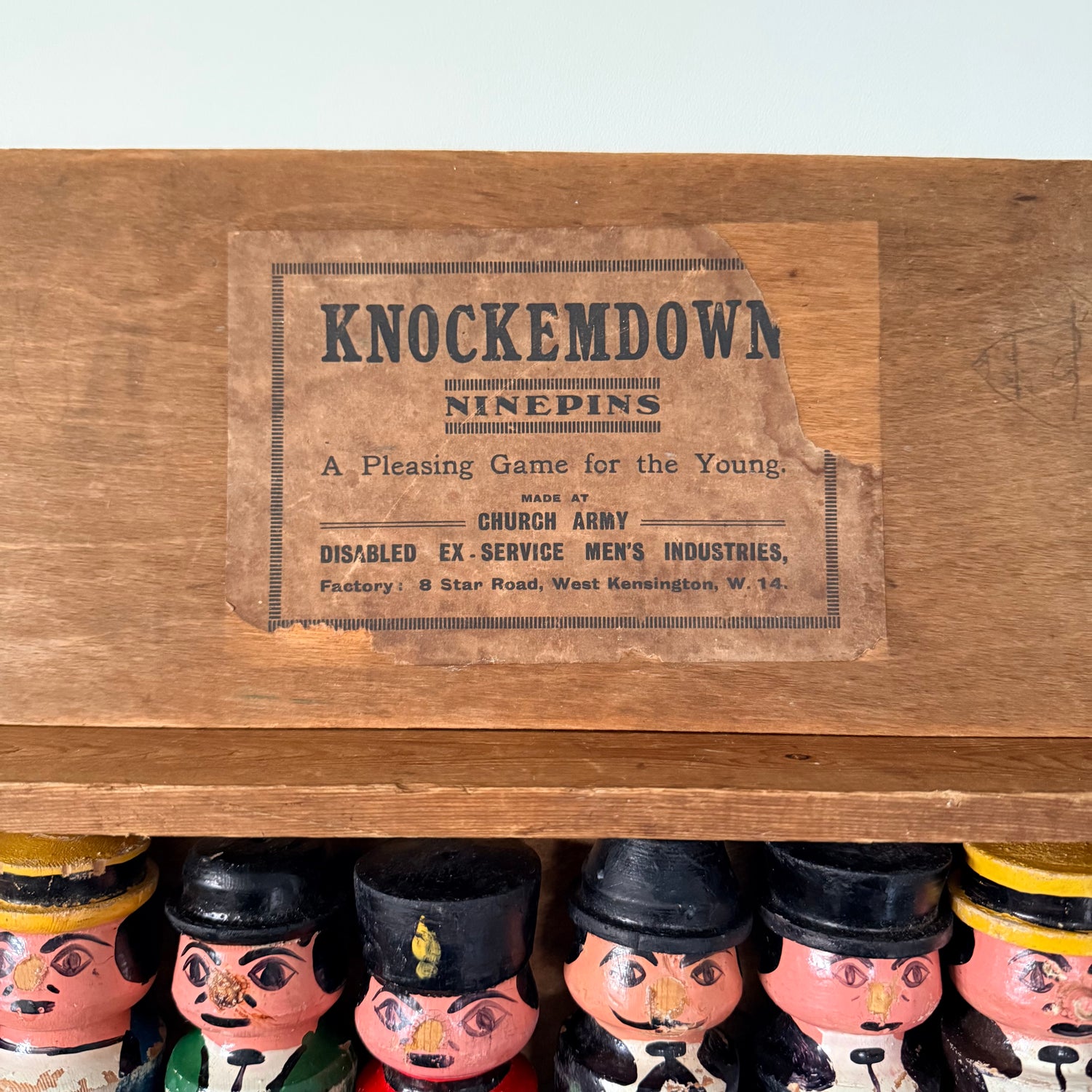 Antique Knockemdown Ninepins Wooden Skittles Game Royal Interest c1920s