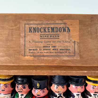 Antique Knockemdown Ninepins Wooden Skittles Game Royal Interest c1920s