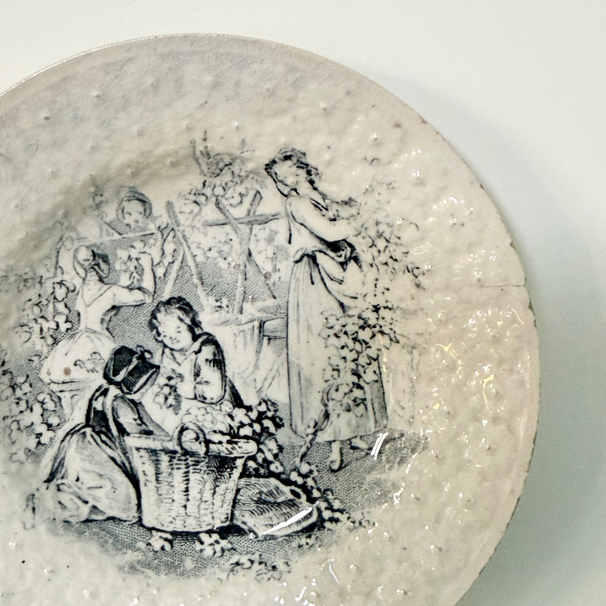 Antique Staffordshire Nursery Plate Hop-Picking Scene c.1850