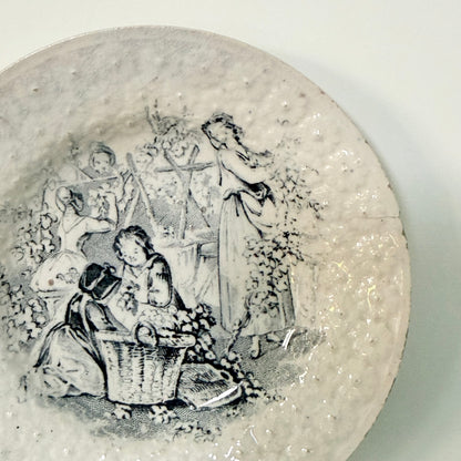 Antique Staffordshire Nursery Plate Hop-Picking Scene c.1850