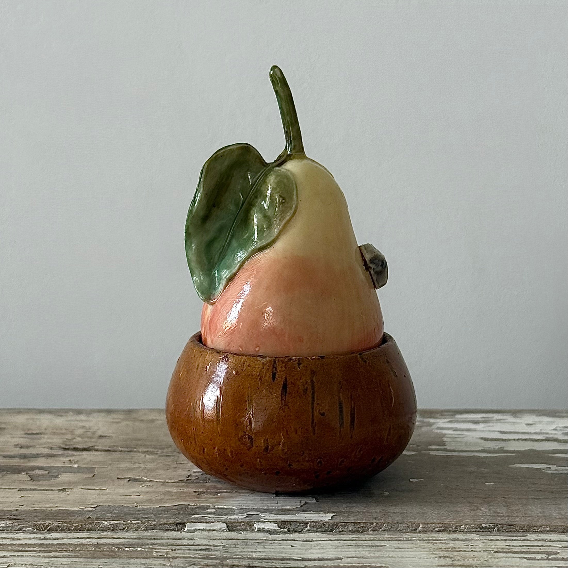 Antique Celluloid Pear Tape Measure in Coquilla Nut Base