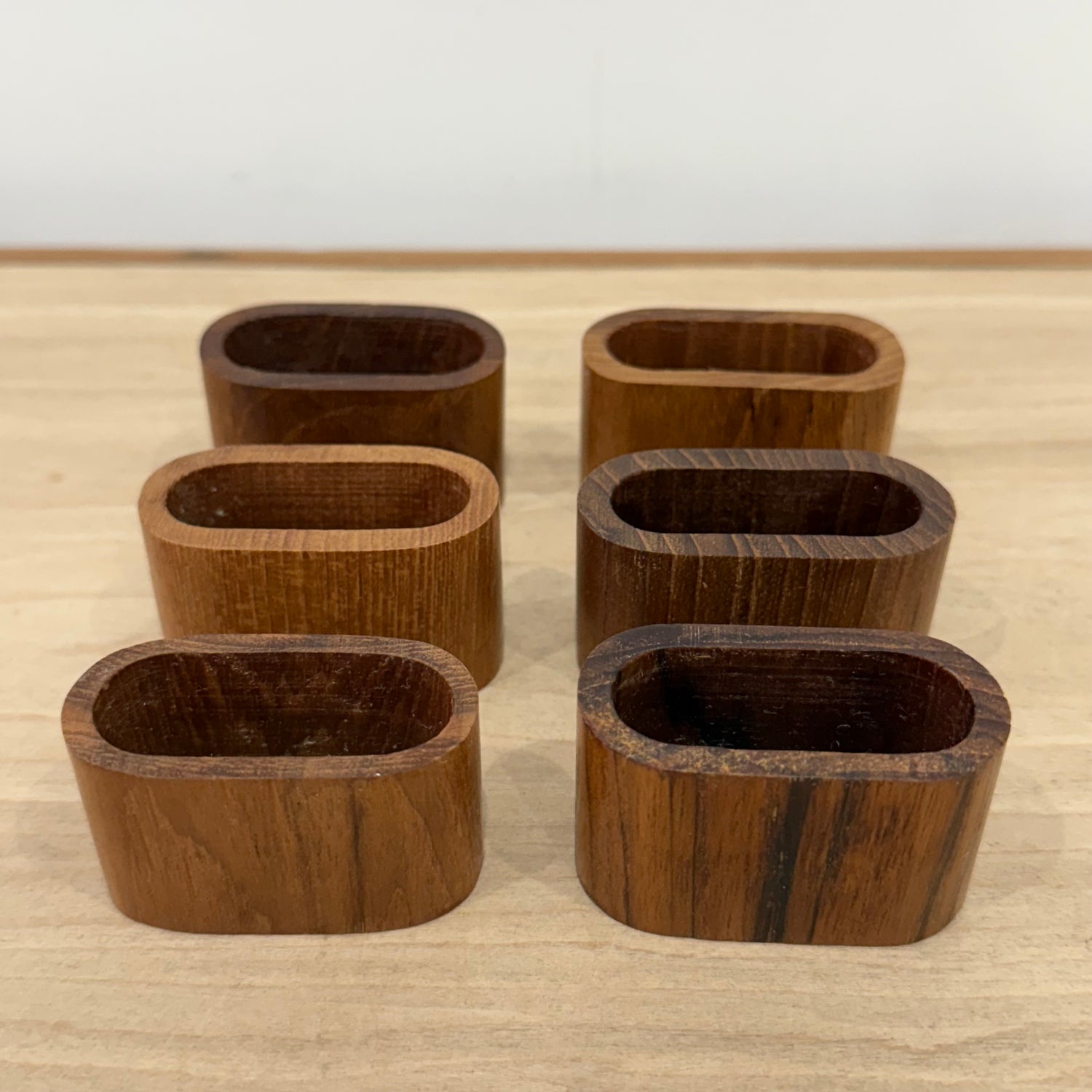 Vintage Genuine Teak Numbered Napkin Ring Set with Original Box