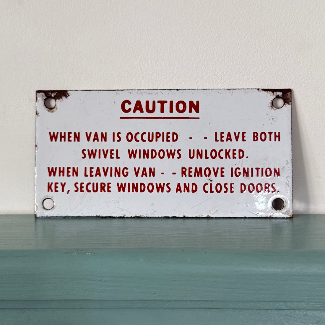 Vintage Enamel Van Safety Warning Sign c.1940s–1960s