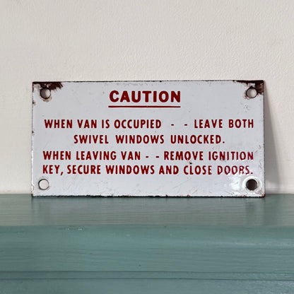 Vintage Enamel Van Safety Warning Sign c.1940s–1960s