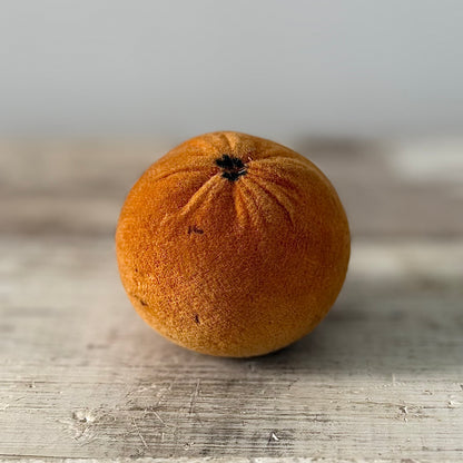 1830s Antique Velvet Orange Pin Cushion with Coated Fabric Leaf Detail