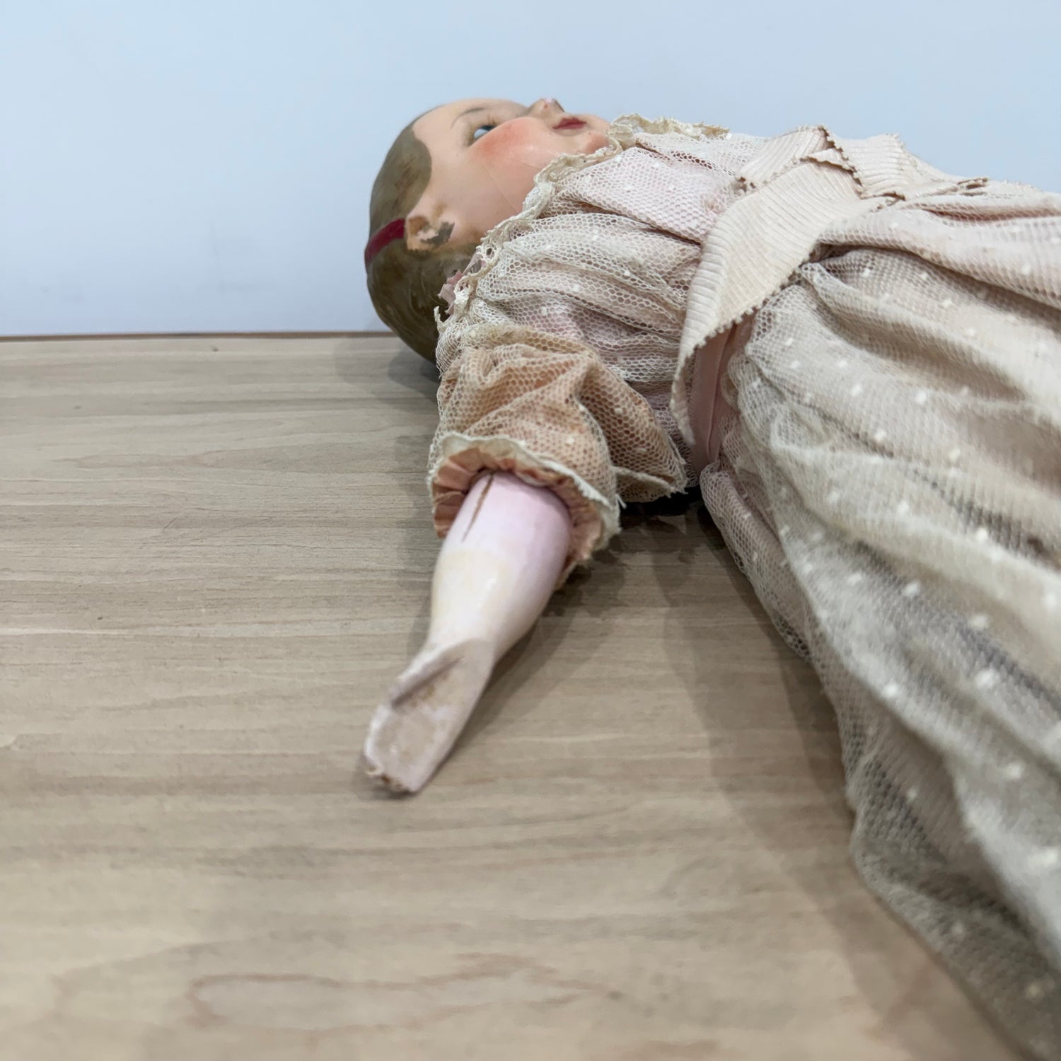 Antique Wax Head “Pumpkin Head” Doll with Original Dress c.1870