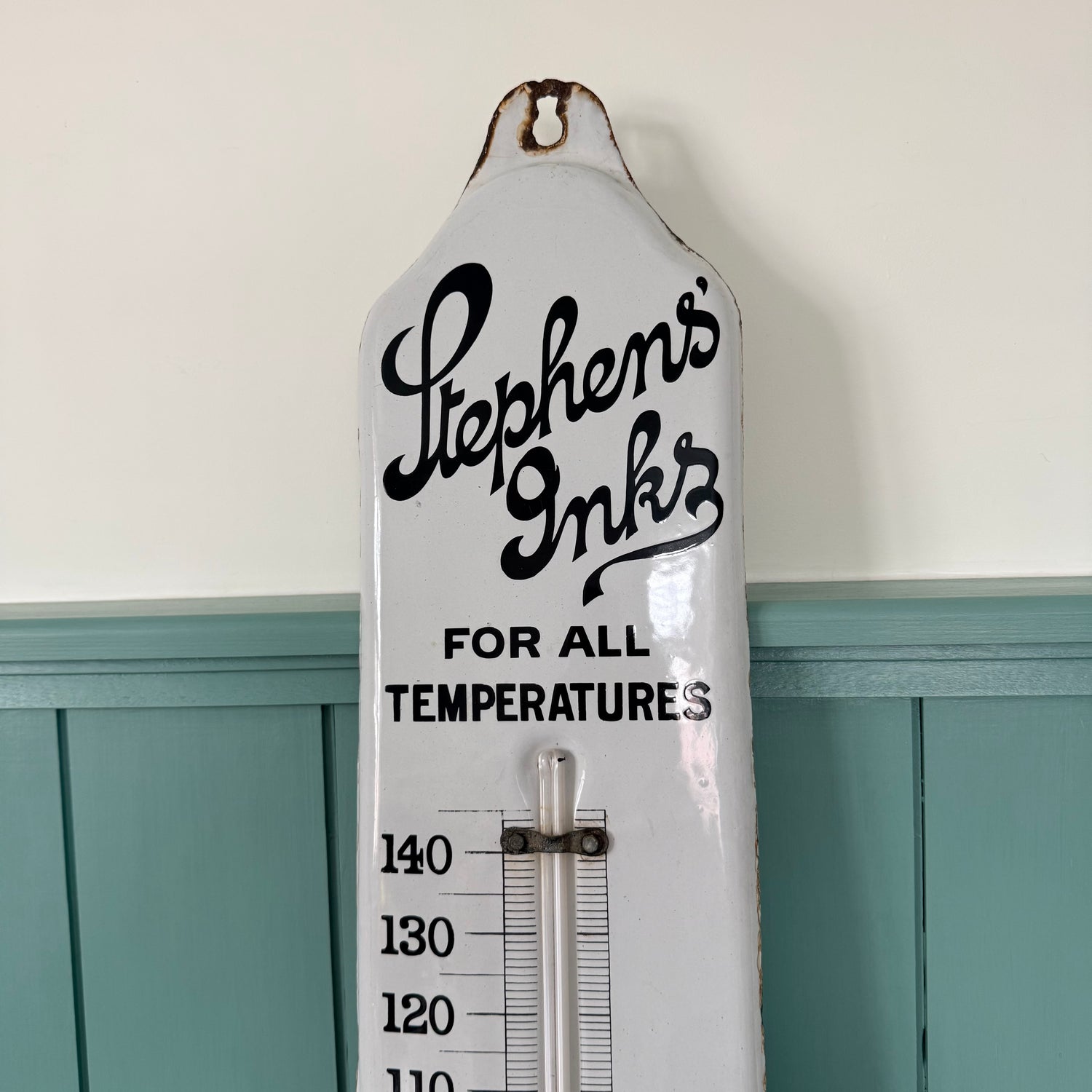 Antique Stephens Ink Enamel Advertising Thermometer Sign