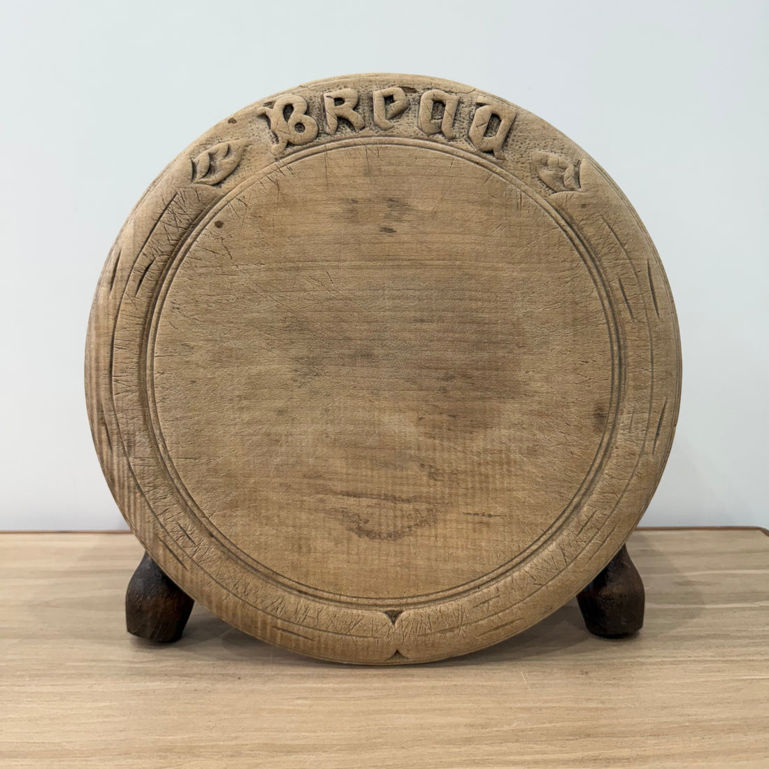 Vintage Carved Wooden “BREAD” Breadboard with Leaf Motif
