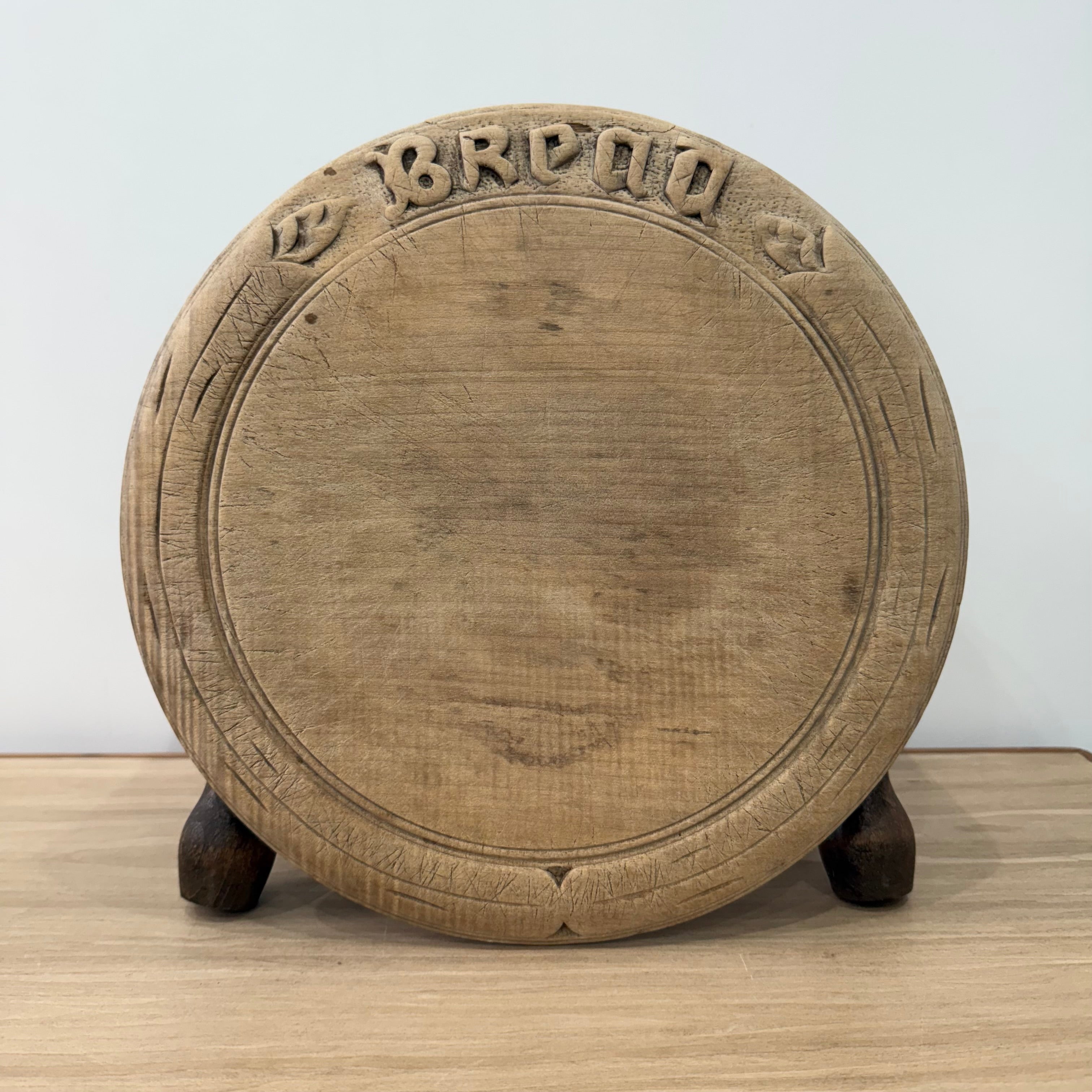 Vintage Carved Wooden “BREAD” Breadboard with Leaf Motif