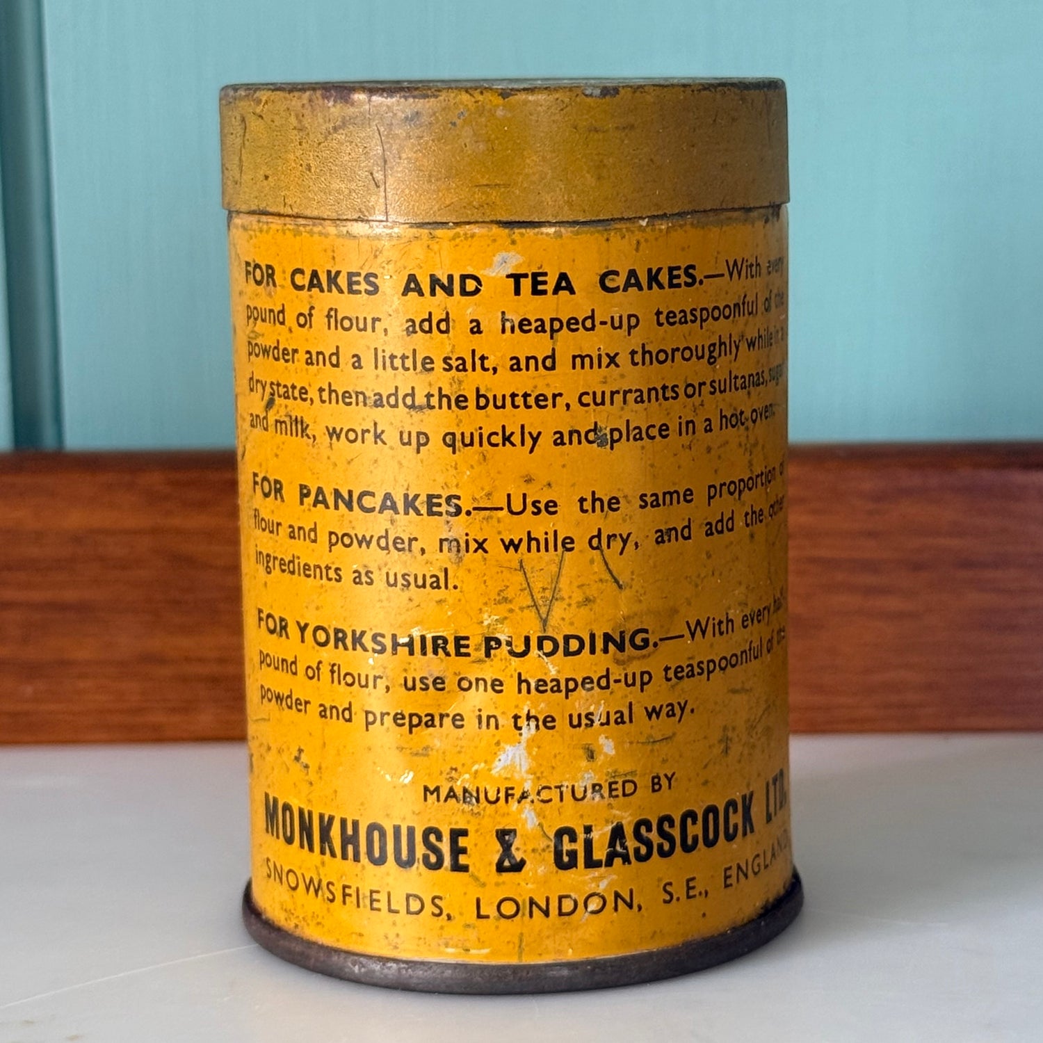 Vintage Monk &amp; Glass Egg Substitute Powder Tin 1930s-40s Kitchen Advertising