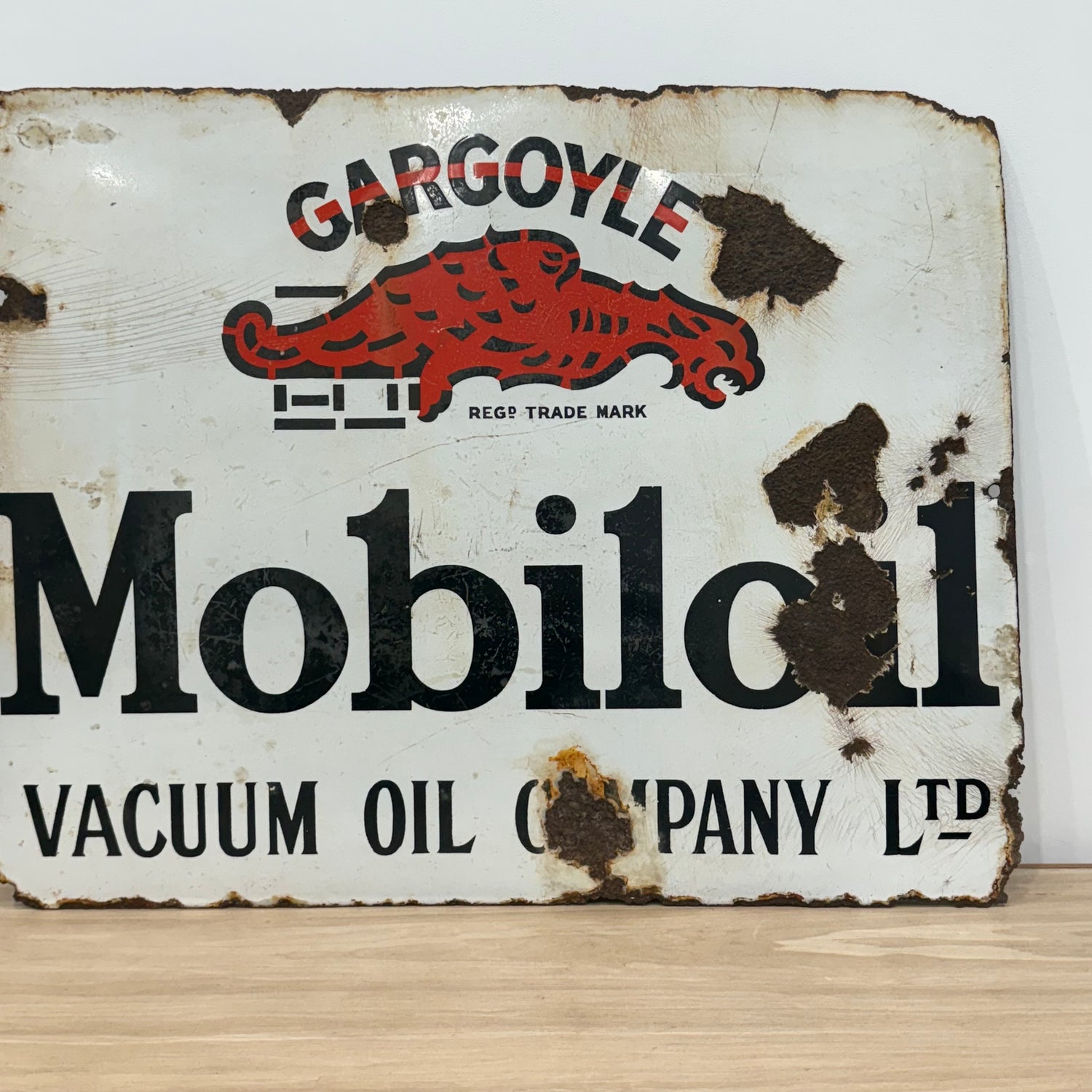 Gargoyle Mobiloil Enamel Advertising Sign Vacuum Oil Company c1920
