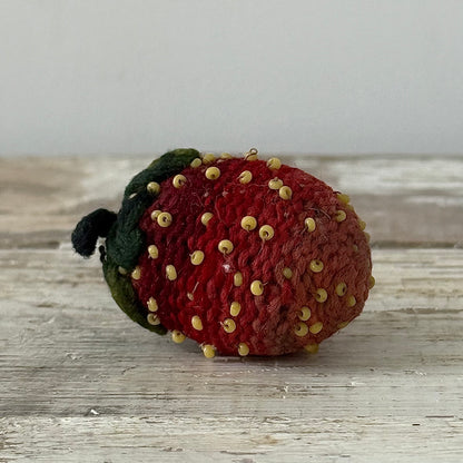 Antique Knitted Strawberry Emery with Beaded Seeds