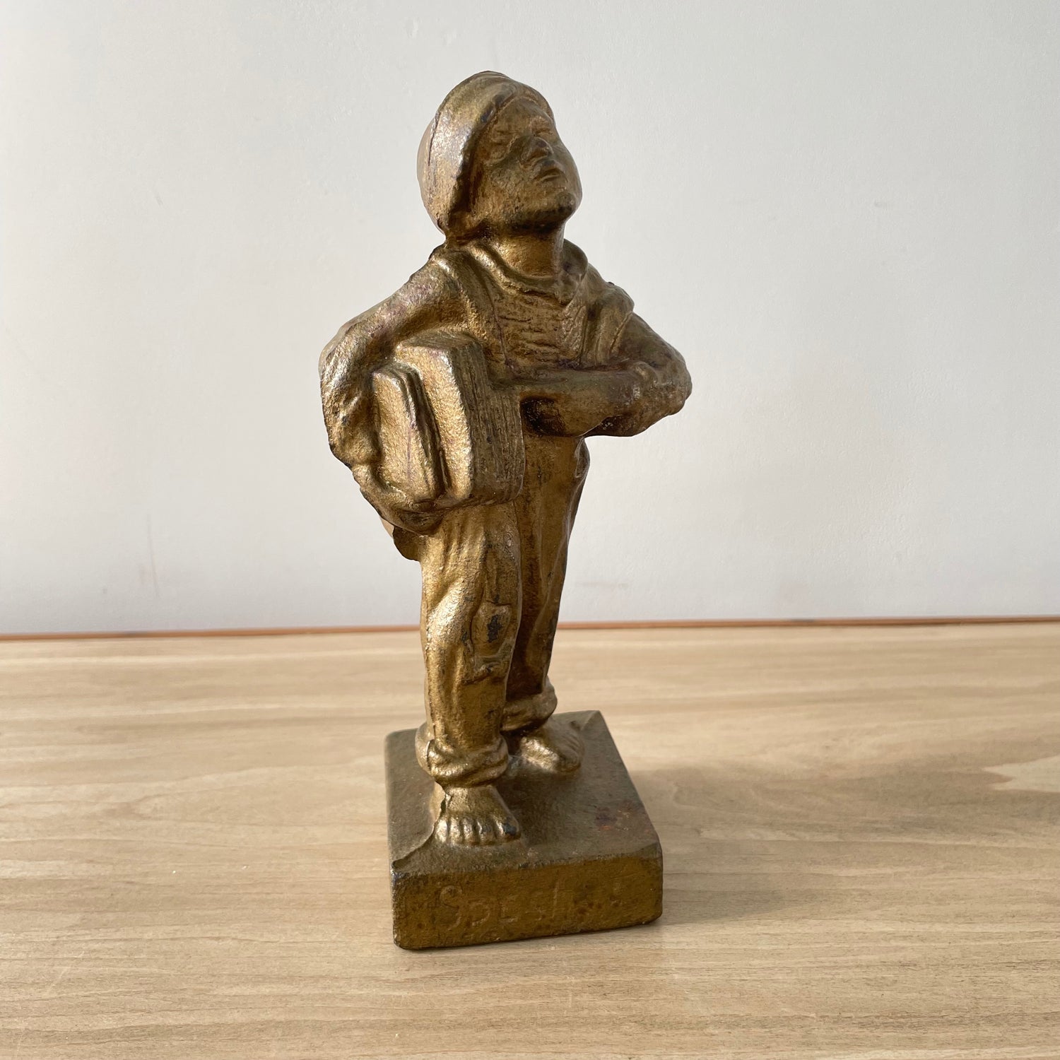 Antique “Speshul” Gilt Spelter Figure – Boy with Accordion, Early 20th Century