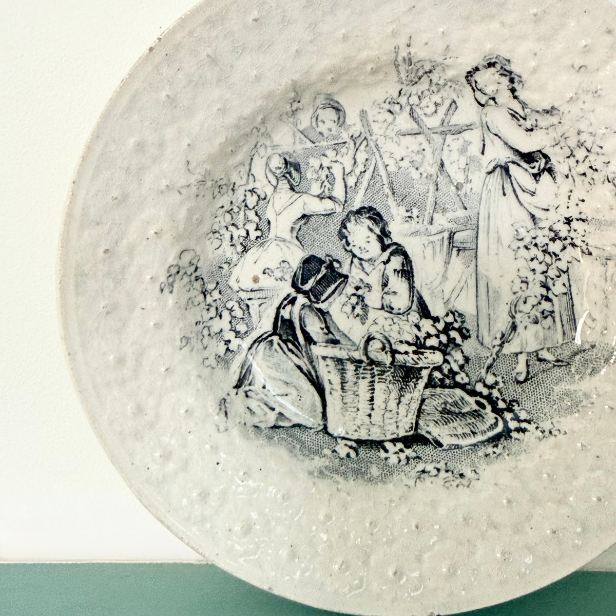 Antique Staffordshire Nursery Plate Hop-Picking Scene c.1850