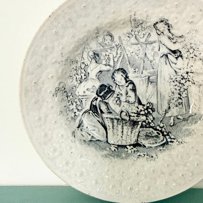 Antique Staffordshire Nursery Plate Hop-Picking Scene c.1850