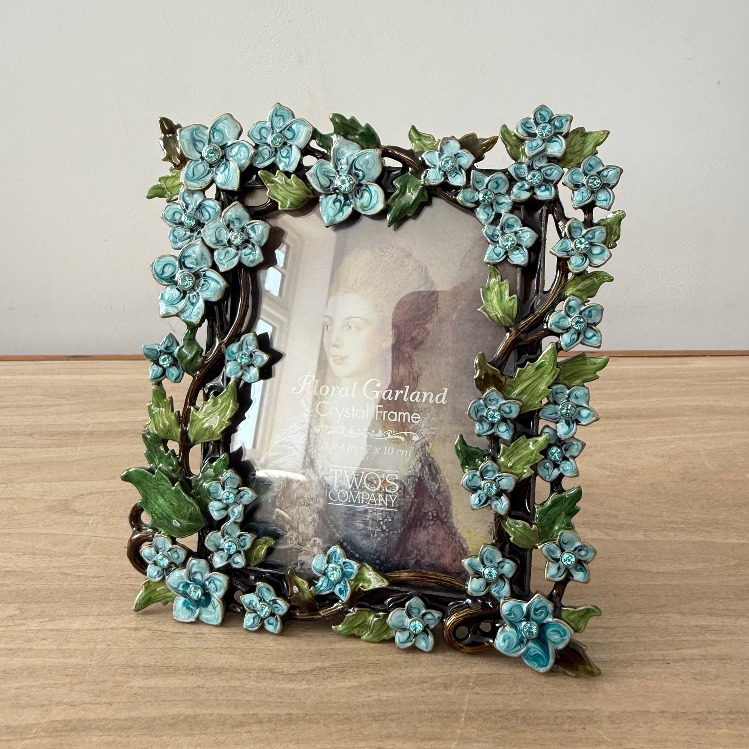 Blue Floral Crystal Photo Frame 3x4 Decorative Vintage Style Gift
