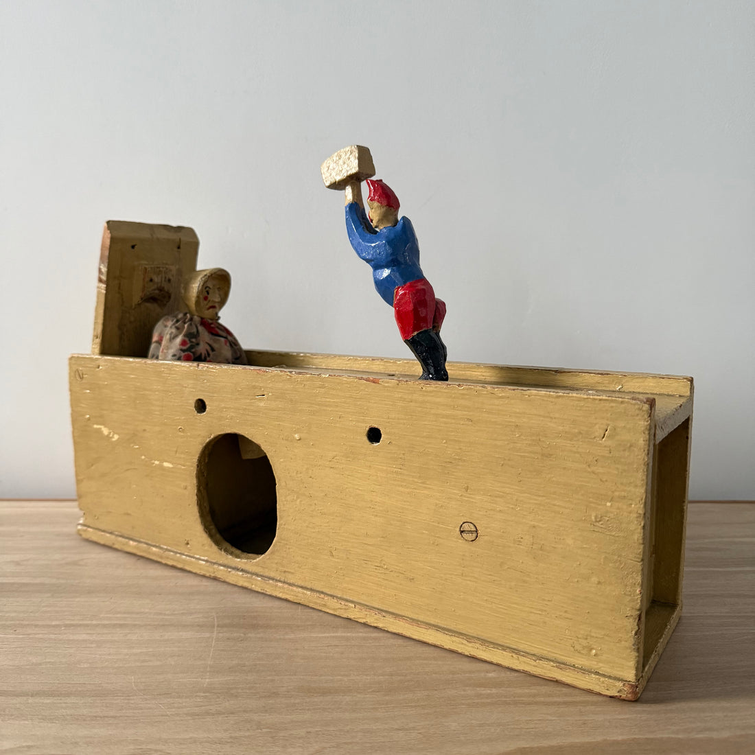 Scratch Built Punch and Judy Style Folk Art Wooden Tableau