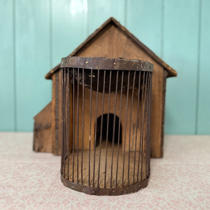 Antique Country House Squirrel Cage with Original Wire Run &amp; Nest Box