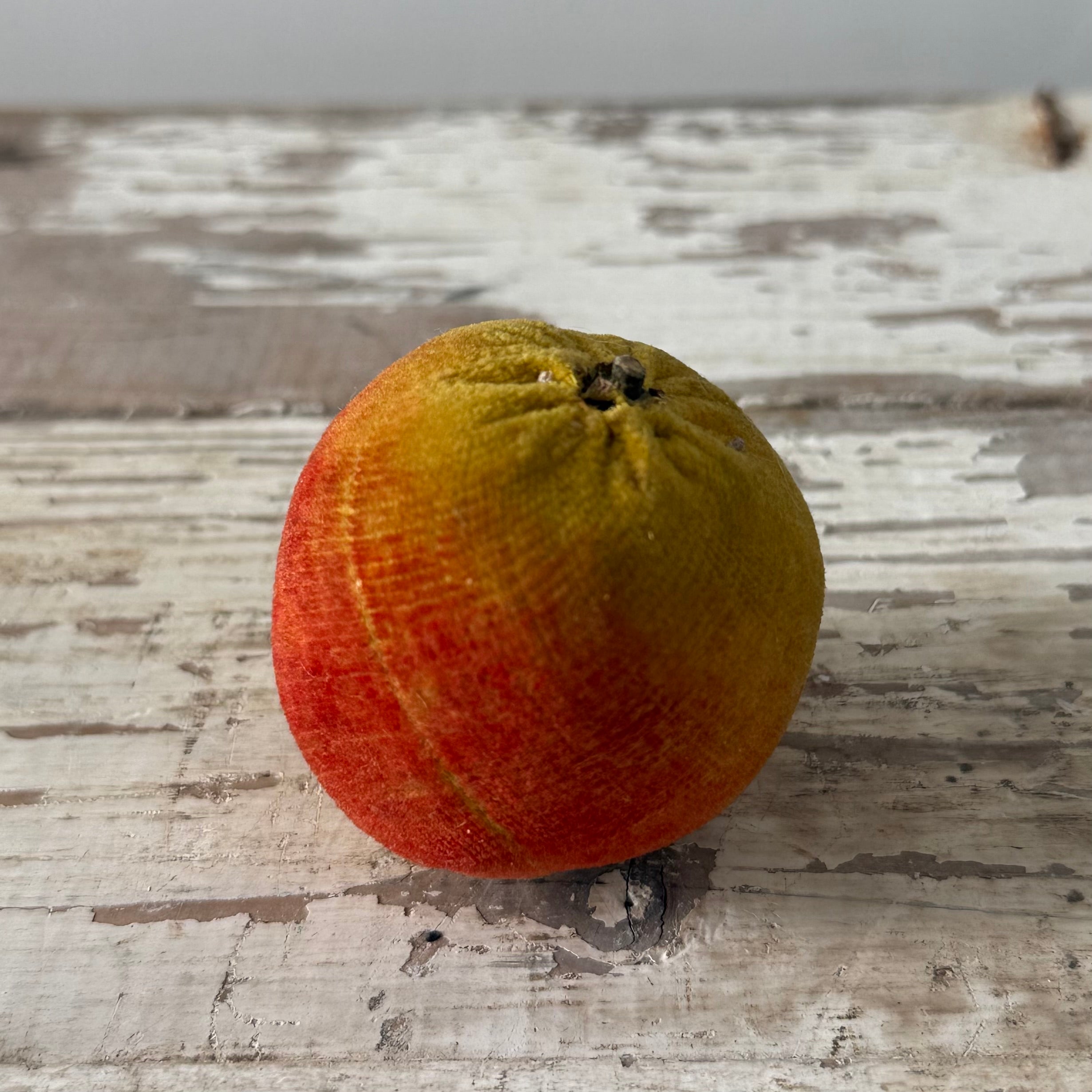1830s Antique Velvet Apple Pin Cushion in Red and Ochre