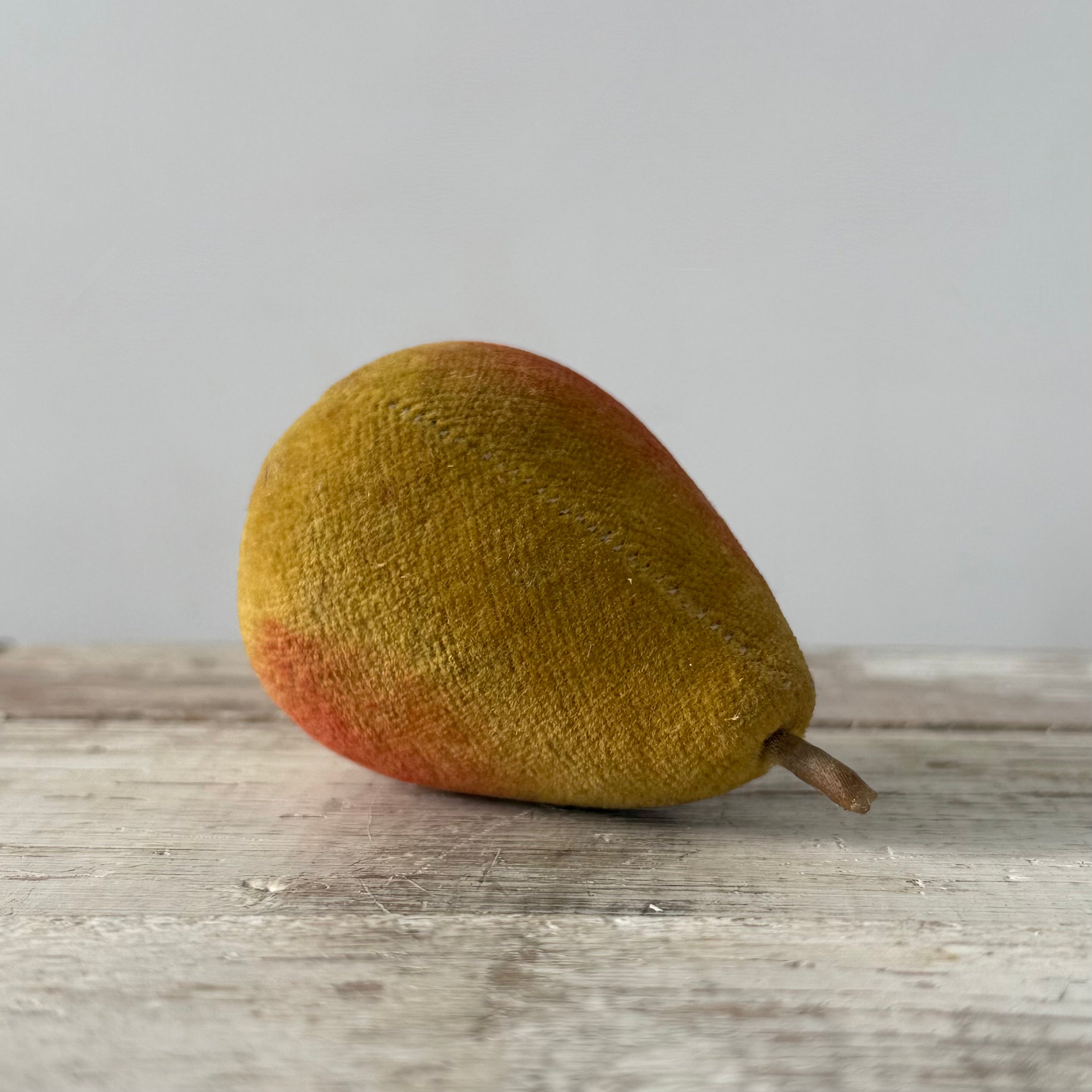 1830s Antique Velvet Pear Pin Cushion in Red and Ochre