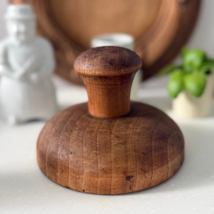 Antique Treen Butter Stamp Deep Carved Rose Motif