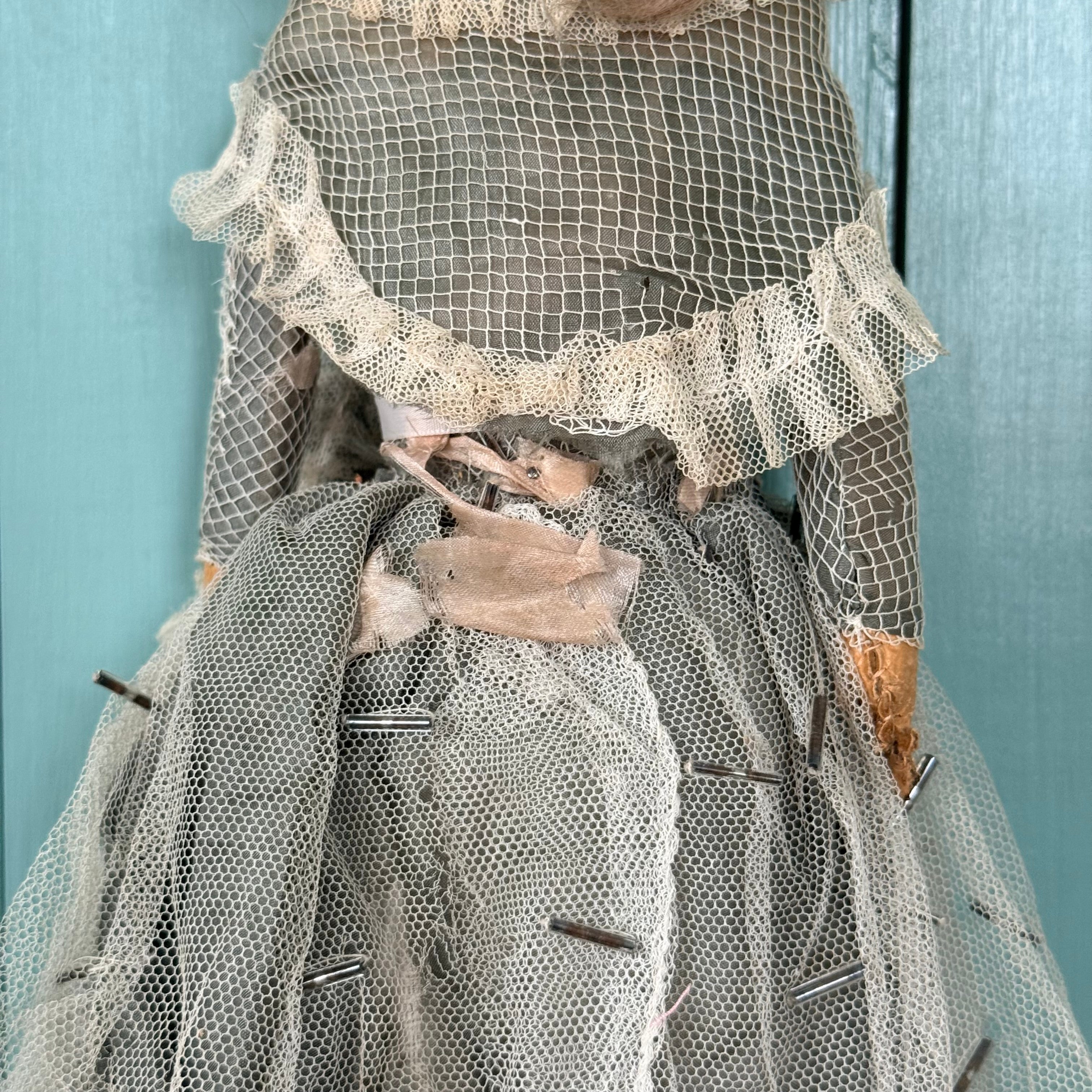 Antique Victorian Wax Over Shoulder Head Doll in Original Style Costume c.1870