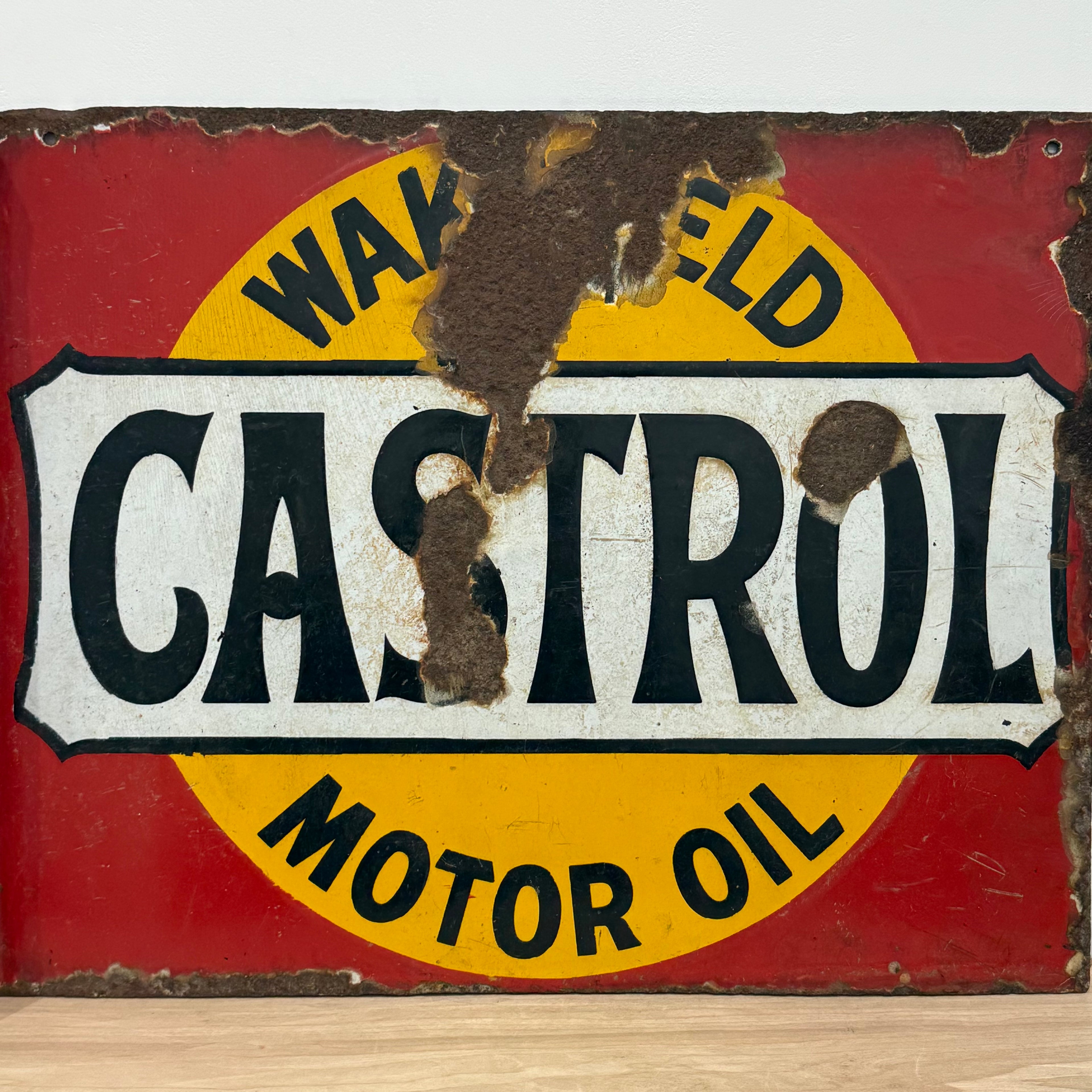 Castrol Motor Oil Enamel Advertising Sign Wakefield Oil c1920