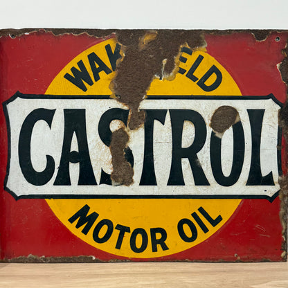 Castrol Motor Oil Enamel Advertising Sign Wakefield Oil c1920