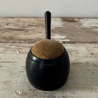 Antique Victorian Treen Saucepan Pin Cushion – Ebonised Wood c.1880