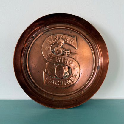 Vintage Singer Sewing Machines Embossed Copper Advertising Pin Dish