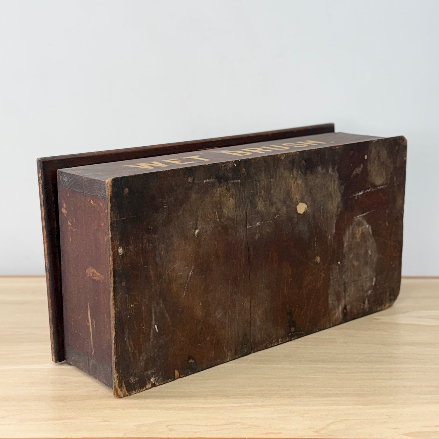 Antique Wet Brush Box Wooden Trade Display Barber Shoe Shine