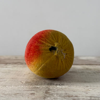 1830s Antique Velvet Pear Pin Cushion in Red and Ochre