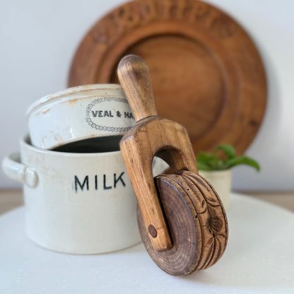 Antique Treen Butter Roller Carved Floral Band
