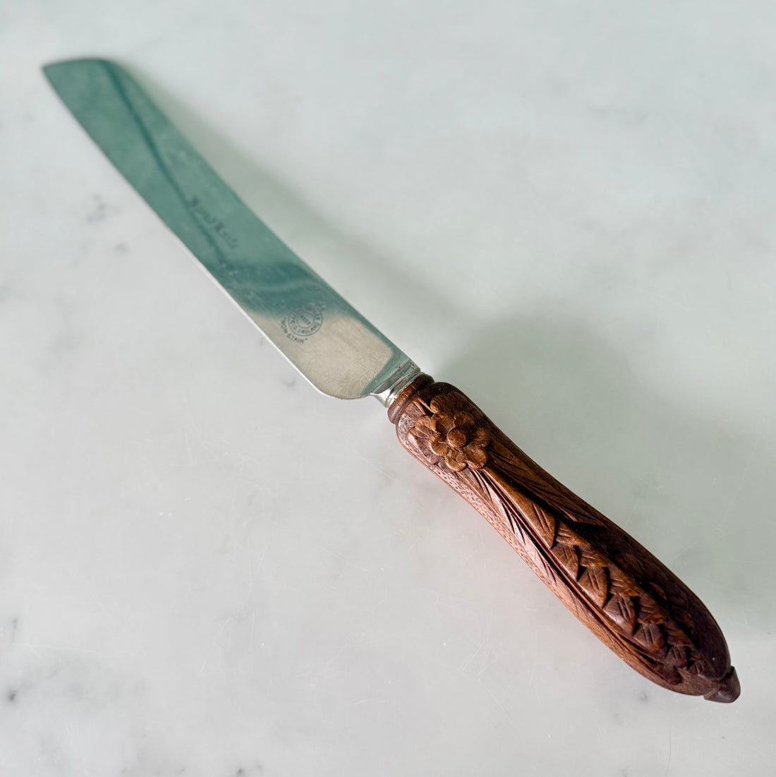 Antique Bread Knife Carved Treen Handle Butler Sheffield