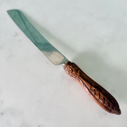 Antique Bread Knife Carved Treen Handle Butler Sheffield