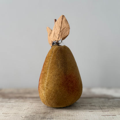 Rare 1830s Velvet Pear Pin Cushion with Paper Leaves