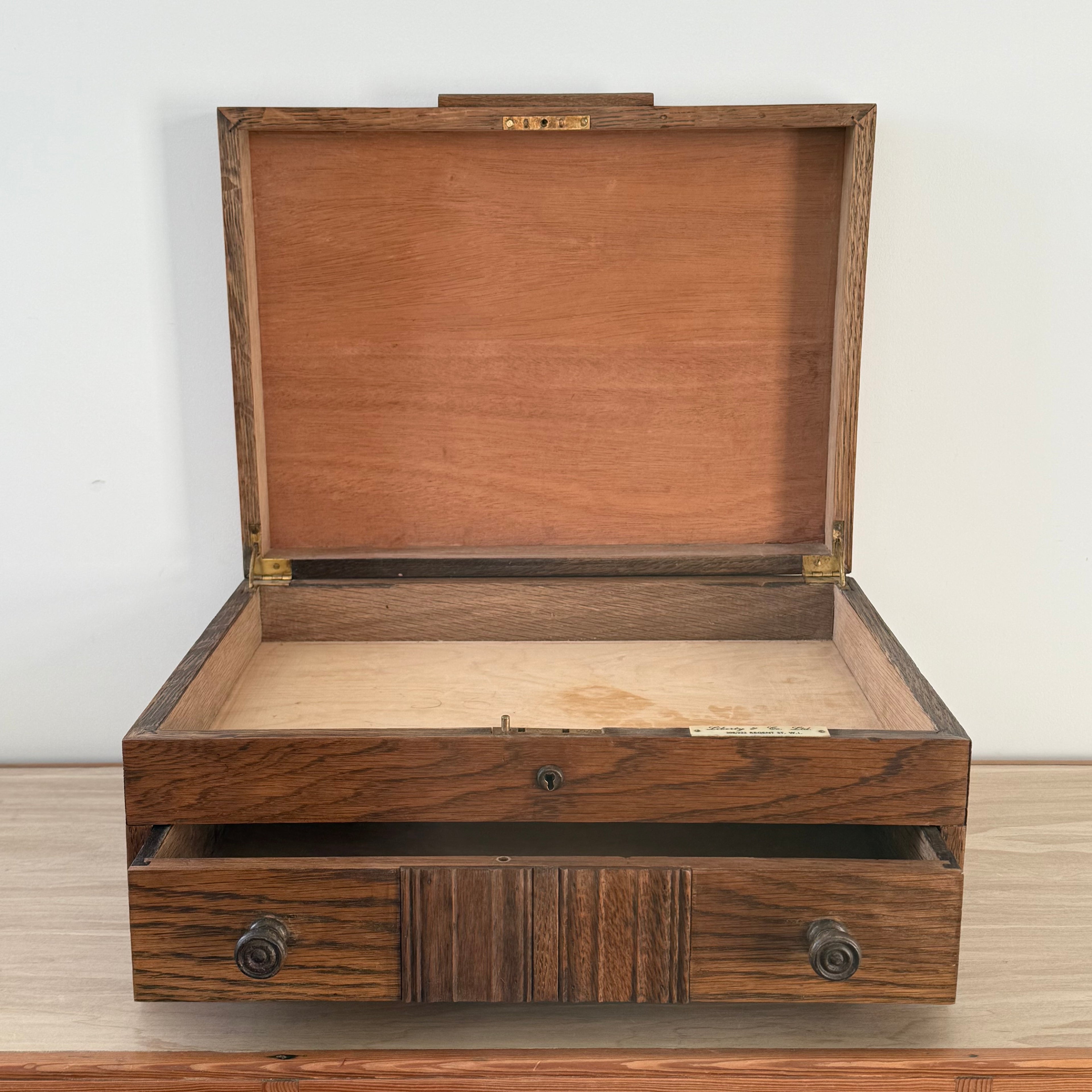 Liberty &amp; Co Oak Sewing Box with Drawers Arts &amp; Crafts Antique
