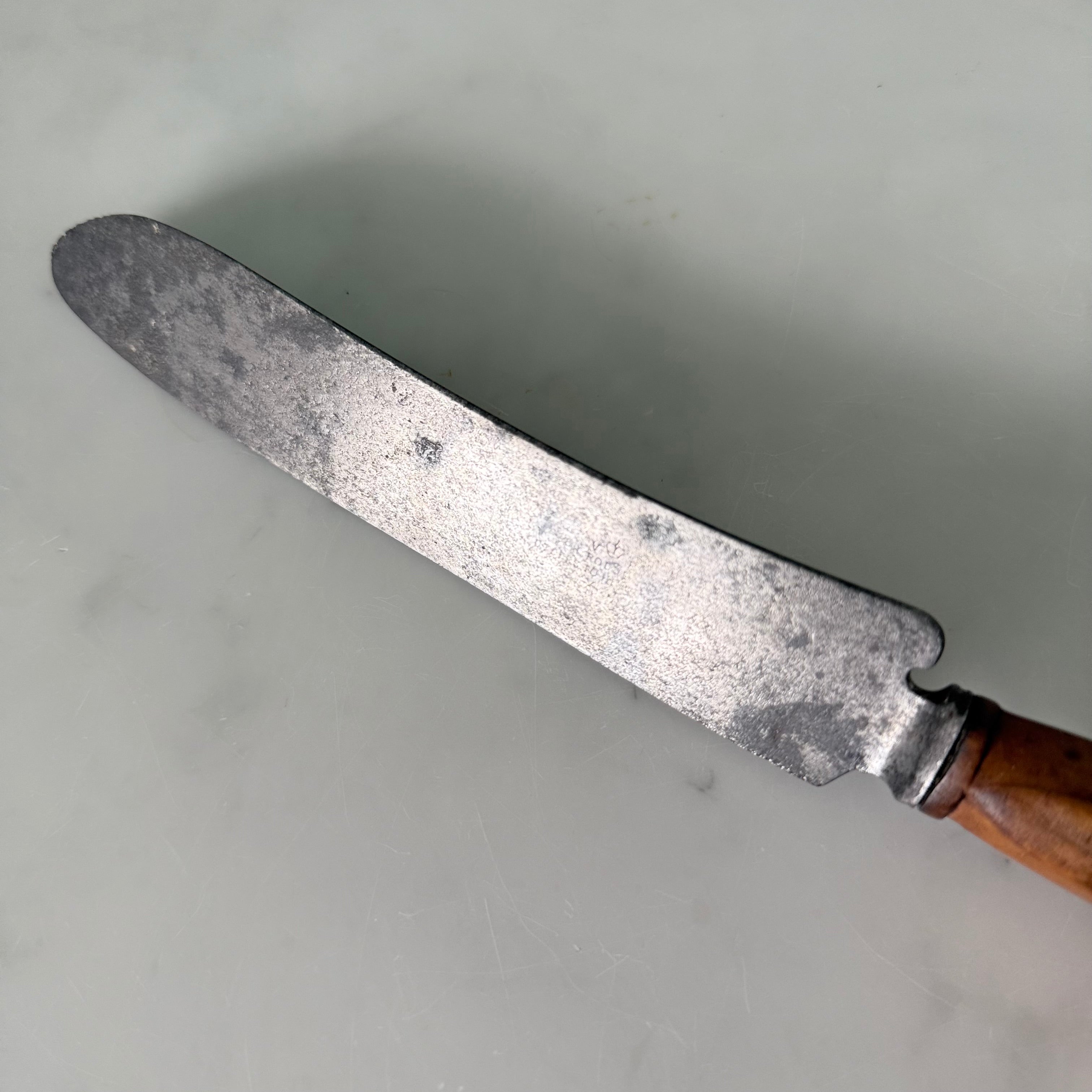 Antique Victorian Carved Treen Handle Bread Knife VR Crown Mark