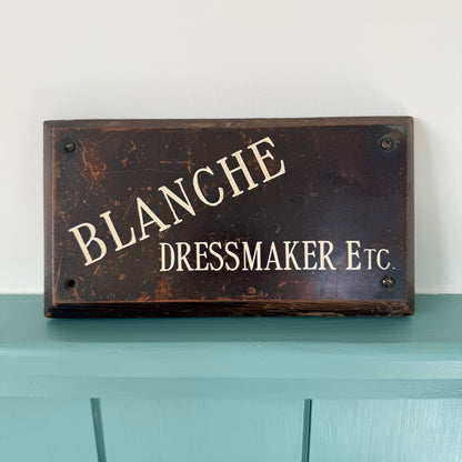 Antique Blanche Dressmaker Bronze Plaque Wooden Shop Sign