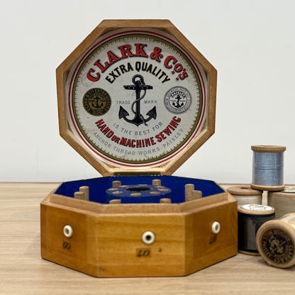 Edwardian Clark &amp; Co Mauchline-Type Transfer Cotton Reel Box with Reels