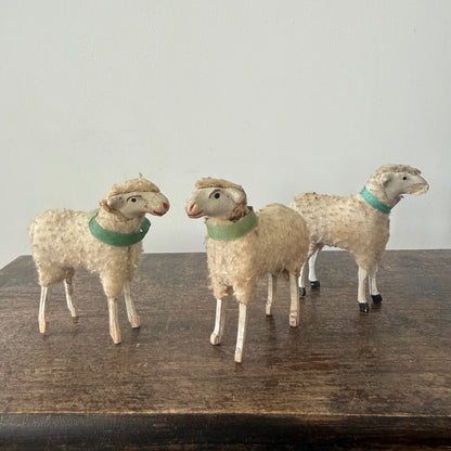 Antique German Putz Sheep Set Erzgebirge Nativity Figures c1920
