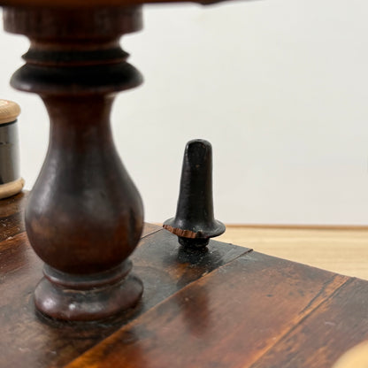 Antique Wooden Thread Spool Stand with Drawer and Silk Pin Cushion