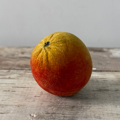 1830s Antique Velvet Apple Pin Cushion in Red and Ochre
