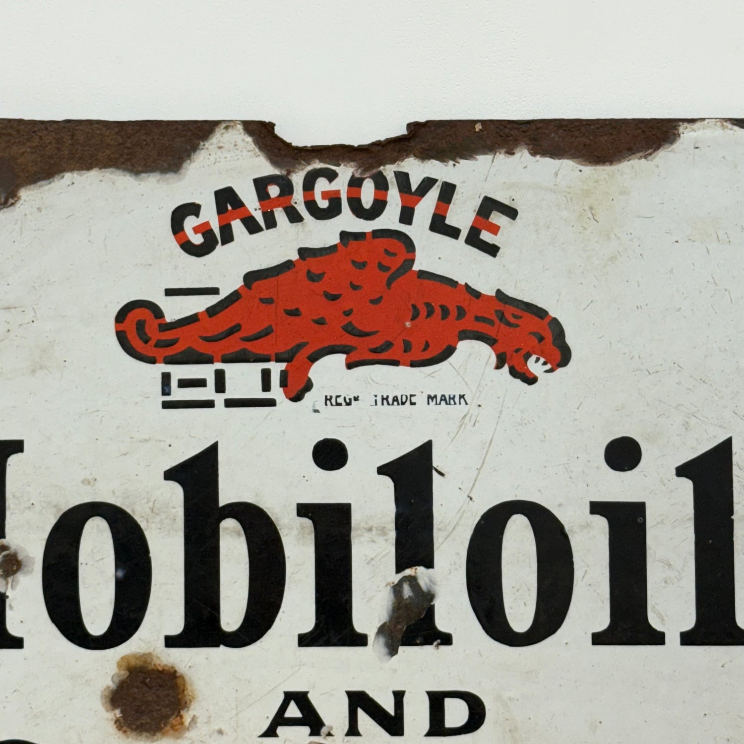 Gargoyle Mobiloils and Greases Enamel Sign Vacuum Oil Company c1920