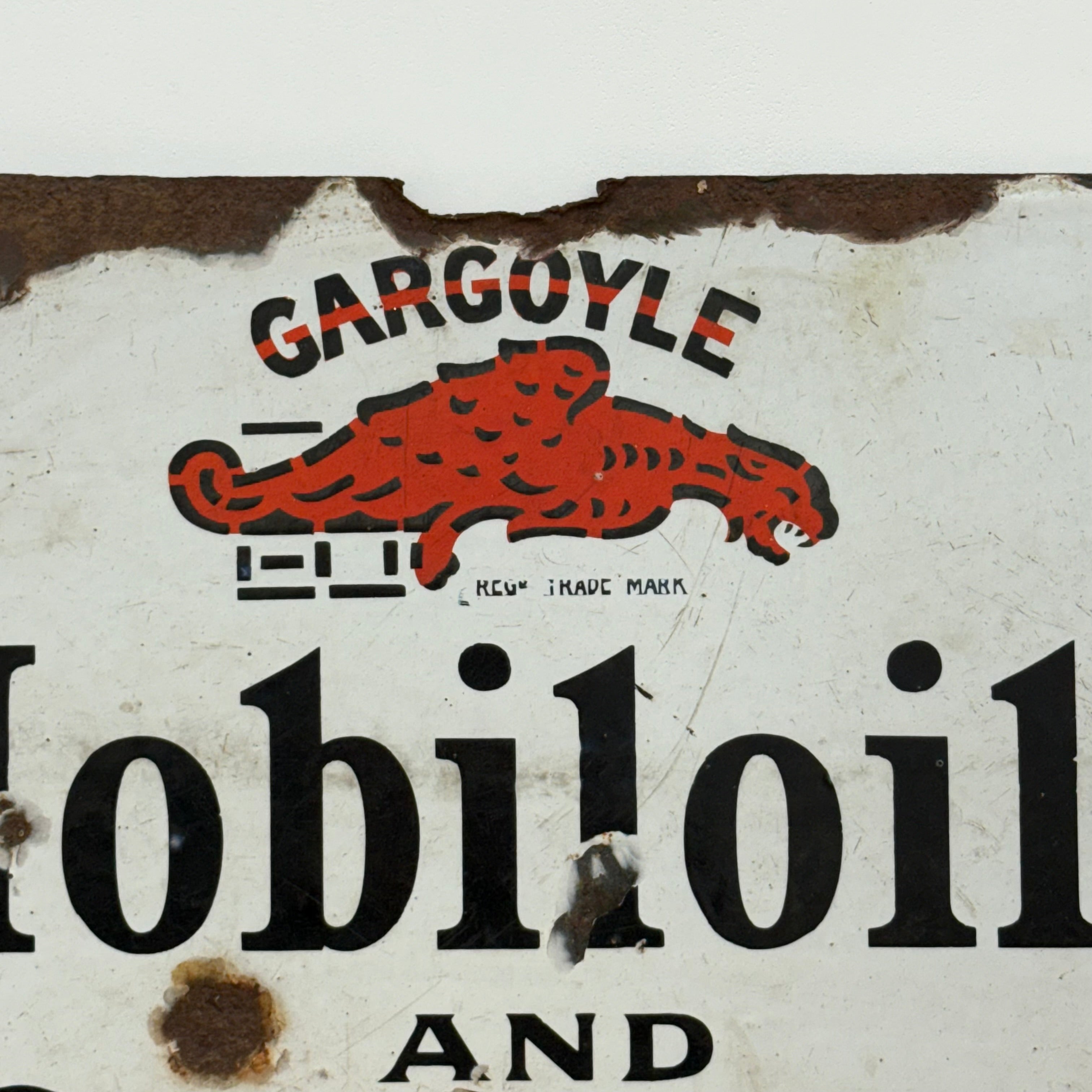 Gargoyle Mobiloils and Greases Enamel Sign Vacuum Oil Company c1920