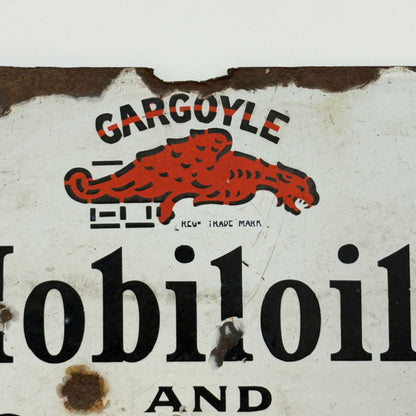 Gargoyle Mobiloils and Greases Enamel Sign Vacuum Oil Company c1920